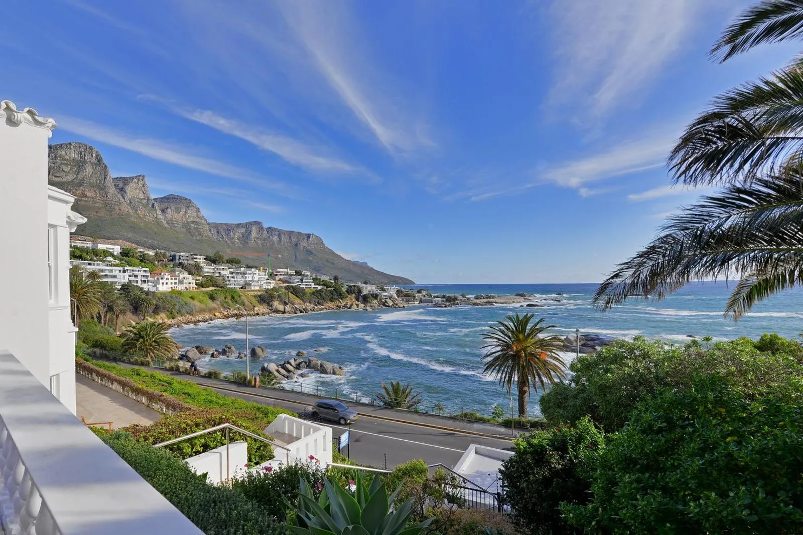 The Camps Bay coastline with the Twelve Apostles behind
