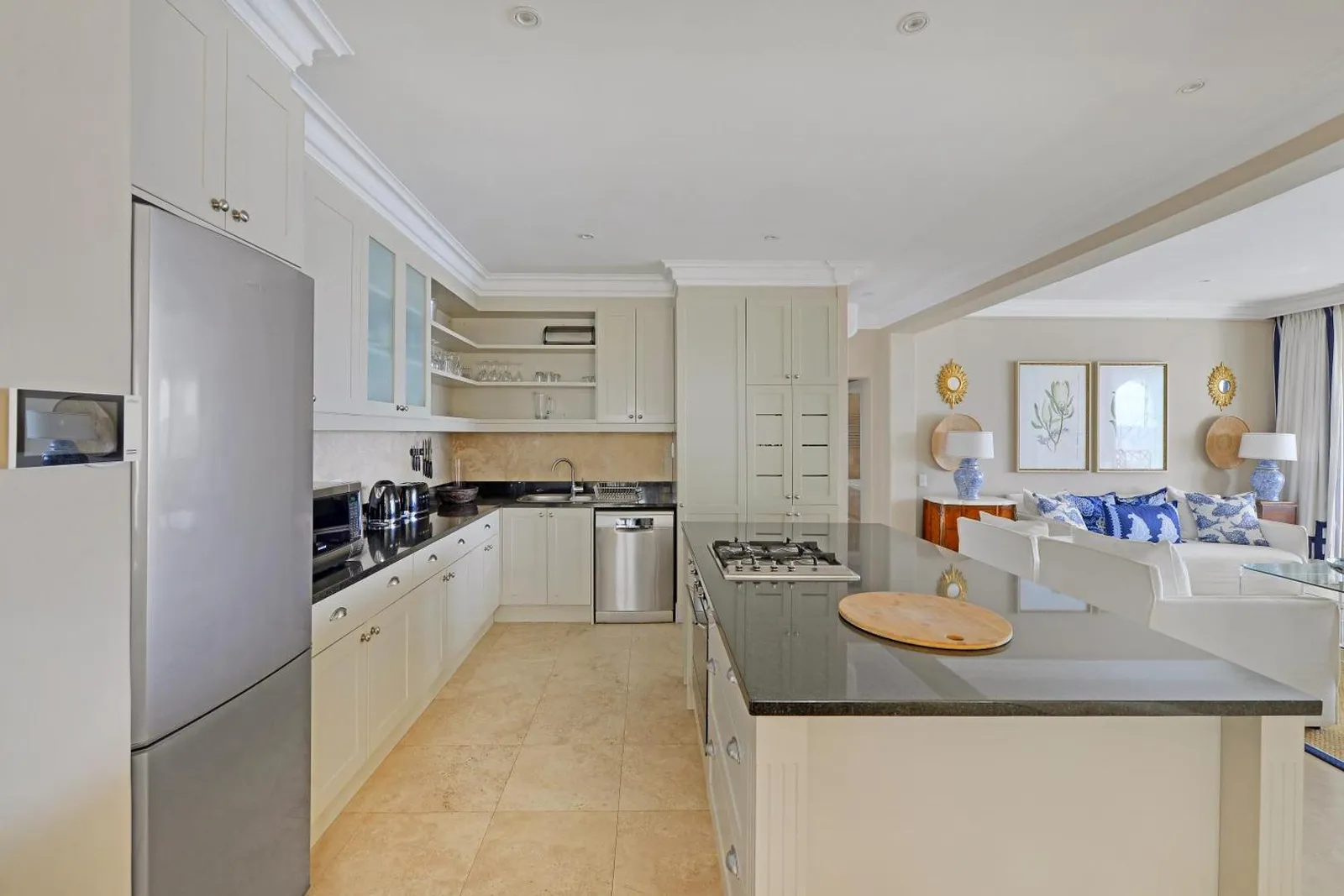 Country-style kitchen with a central work counter