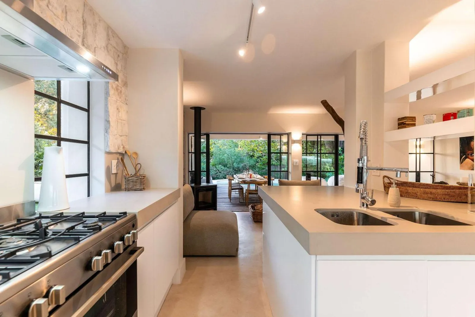 Kitchen with a central island and gas range