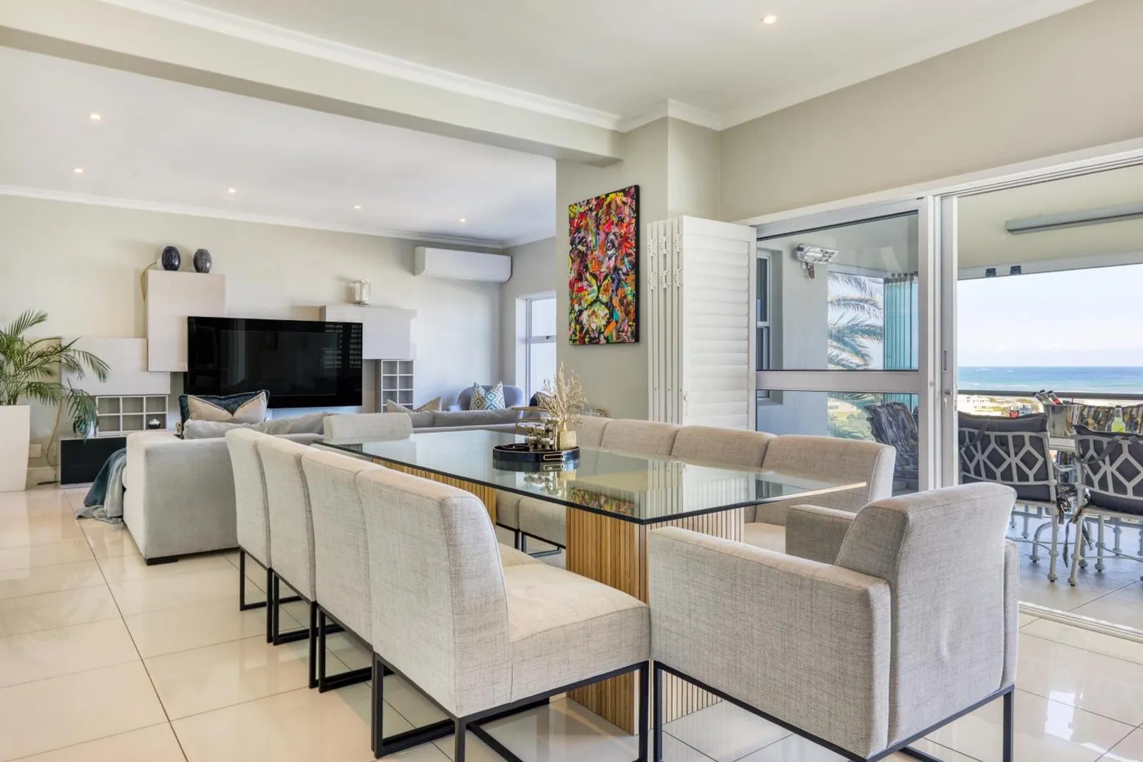 Dining and lounge area with ocean views