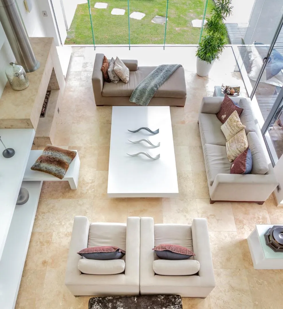 Double-volume living room with modular seating