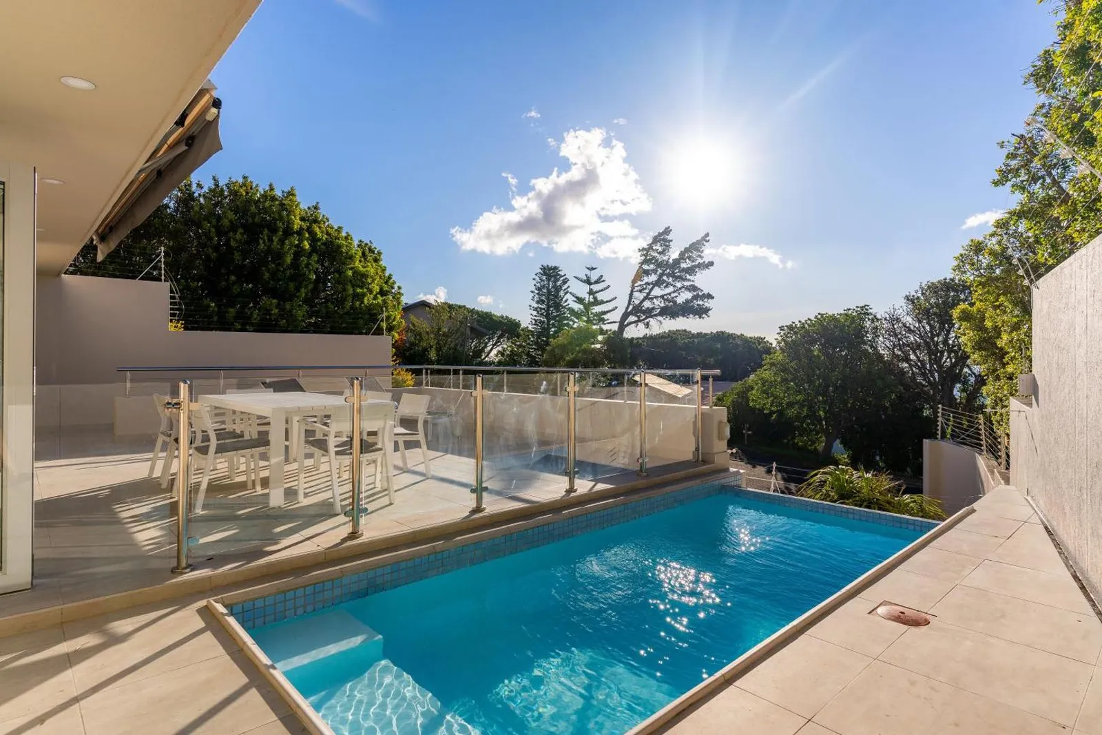 Pool terrace in full afternoon sun