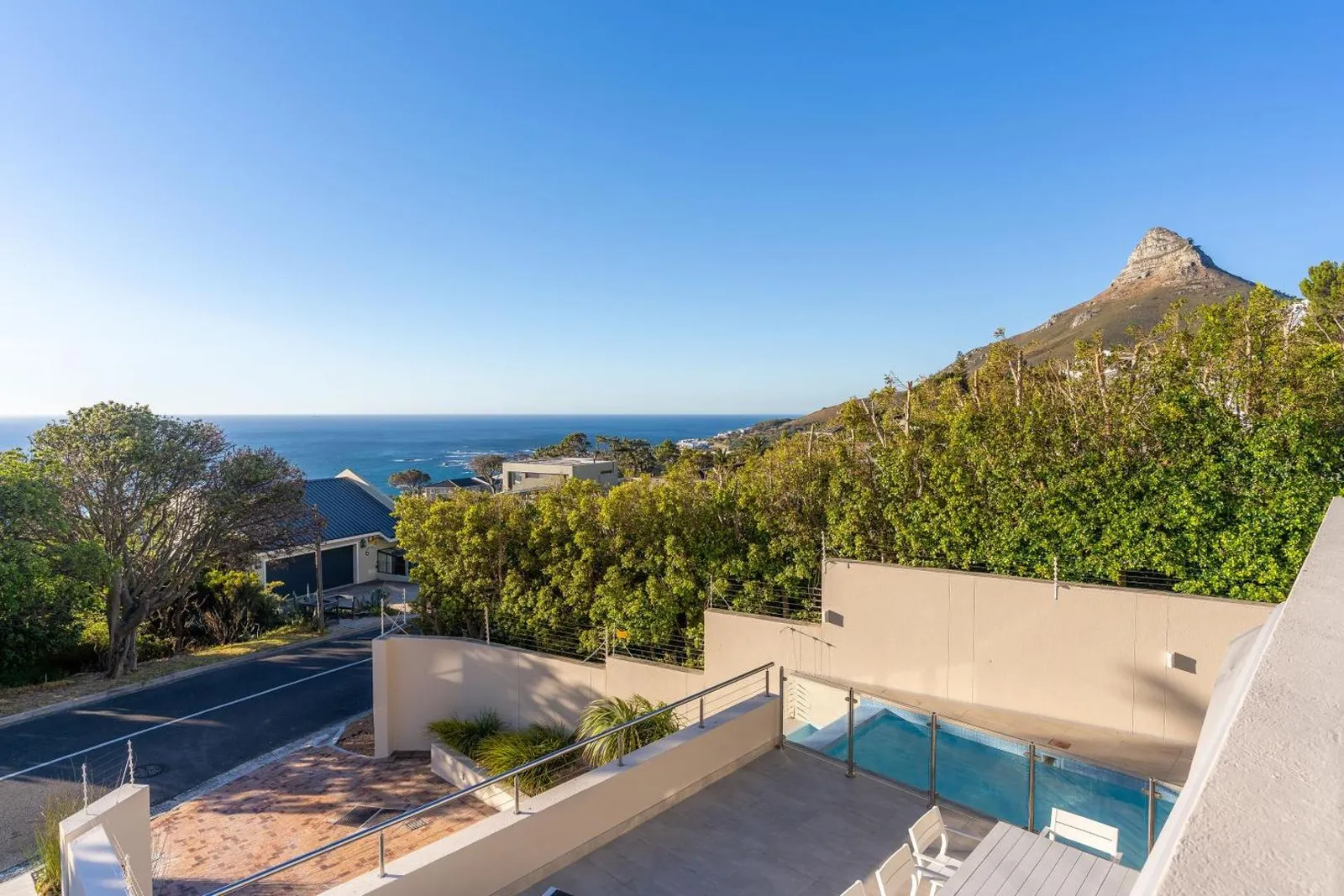 Pool deck with Lion's Head and the sea beyond
