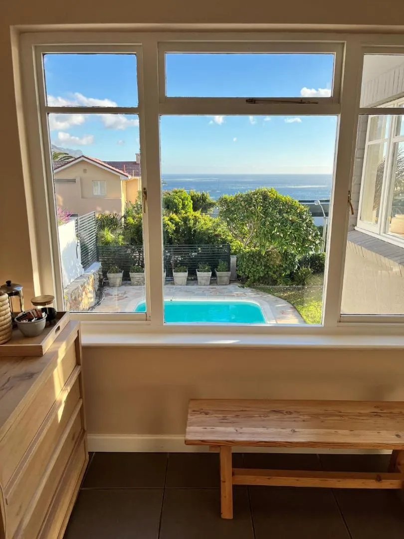 Window seat looking down onto the pool and garden