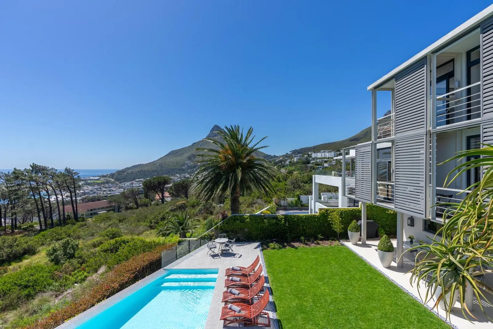 Pool and lawn with Lion's Head on the skyline